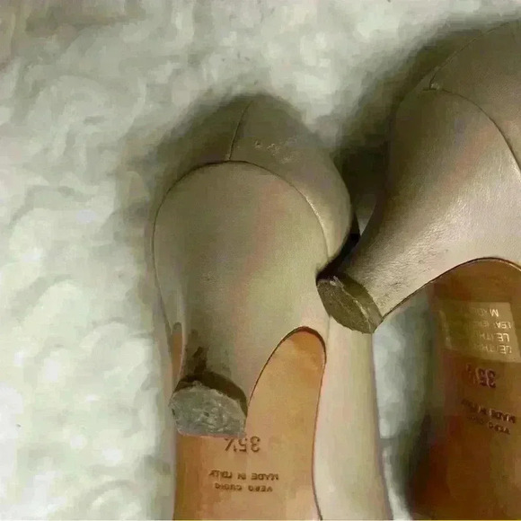 Agl Black Patent Brown Leather Cap Toe Slip On Block - Picture 7 of 8